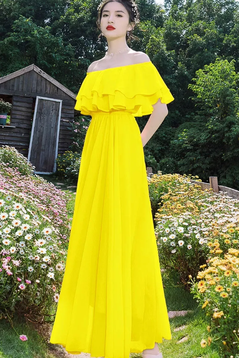 Maxi off shoulder chiffon dress women 4441