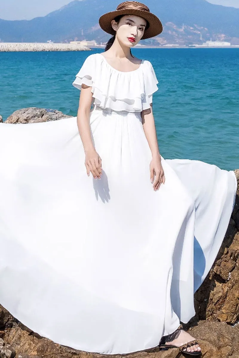 Maxi off shoulder chiffon dress women 4441