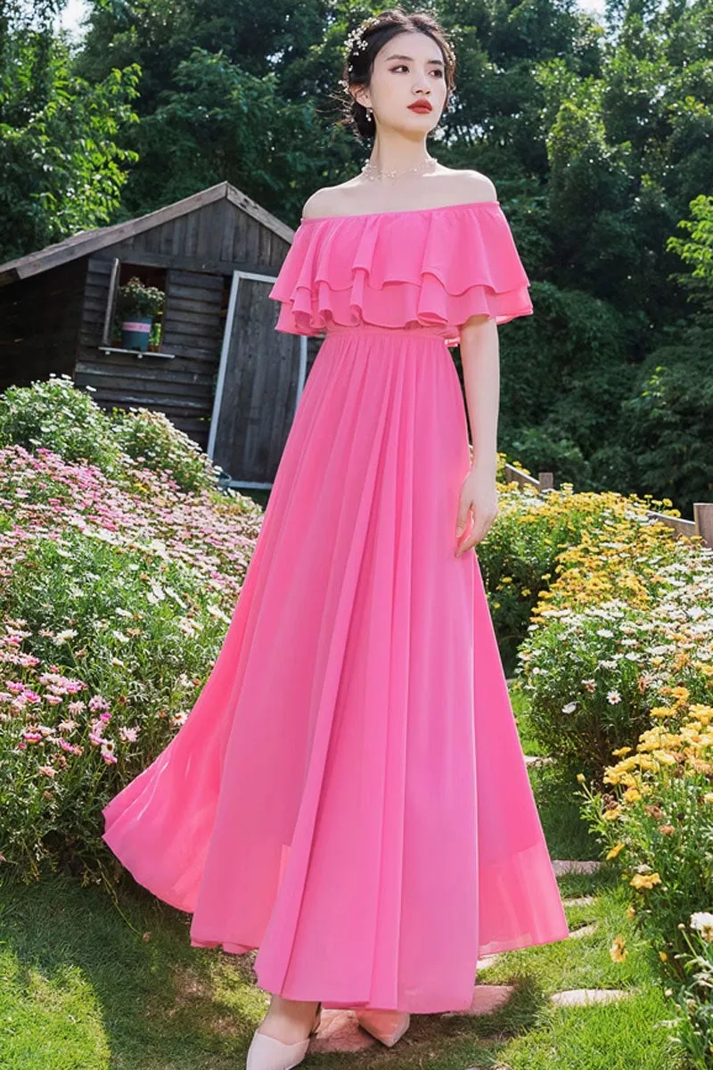 Maxi off shoulder chiffon dress women 4441