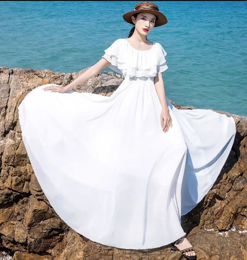 Maxi off shoulder chiffon dress women 4441