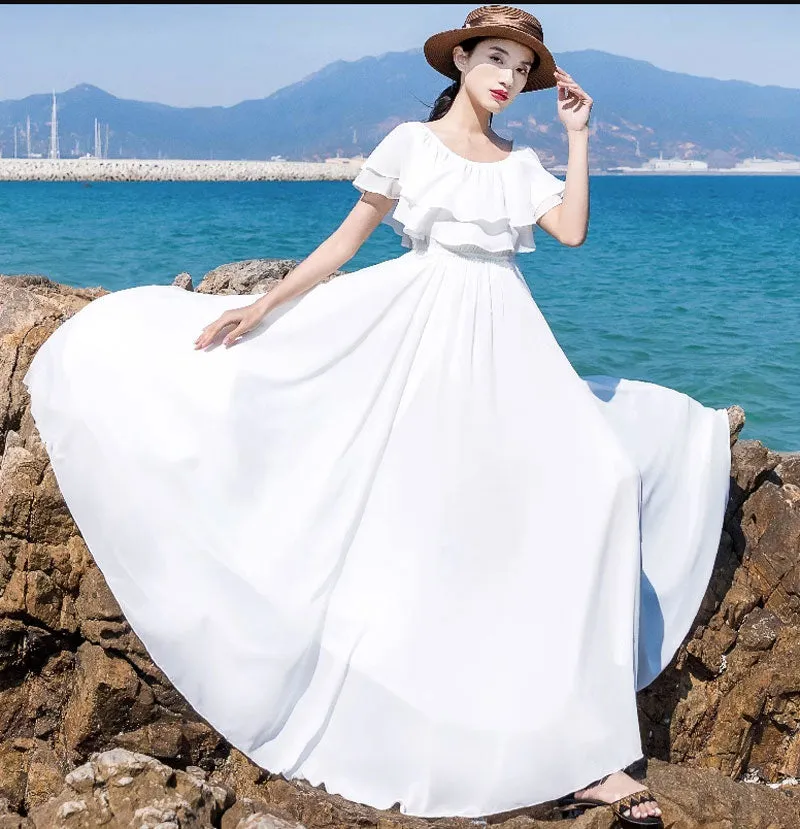 Maxi off shoulder chiffon dress women 4441