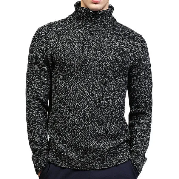 Mens High-neck Solid Casual Sweater
