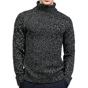 Mens High-neck Solid Casual Sweater