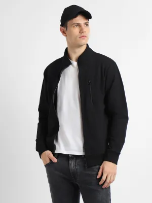 Men's Mock Neck Regular Fit Solid Black Sweatshirt