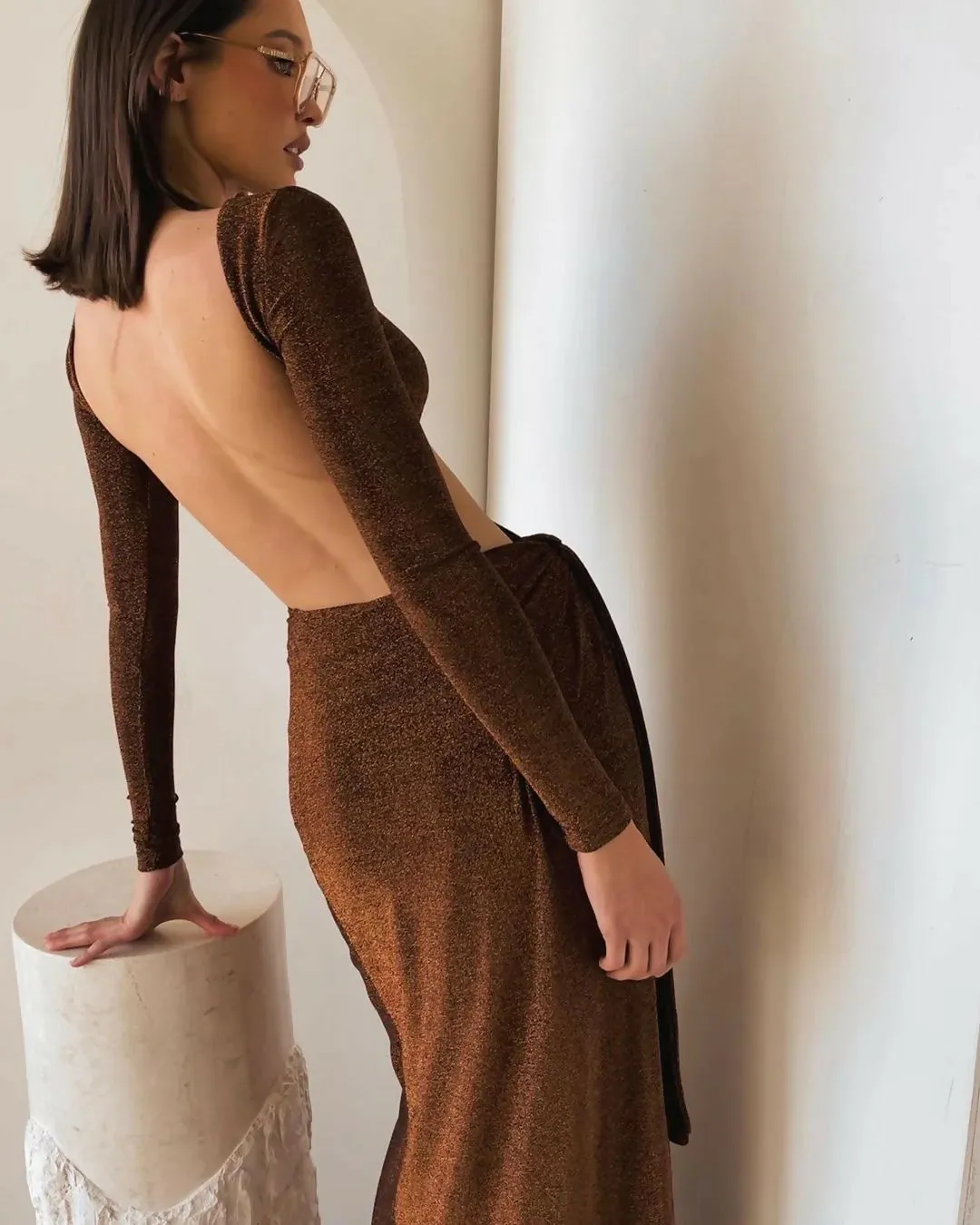 Meshki Christina Backless Maxi Wrap Gown