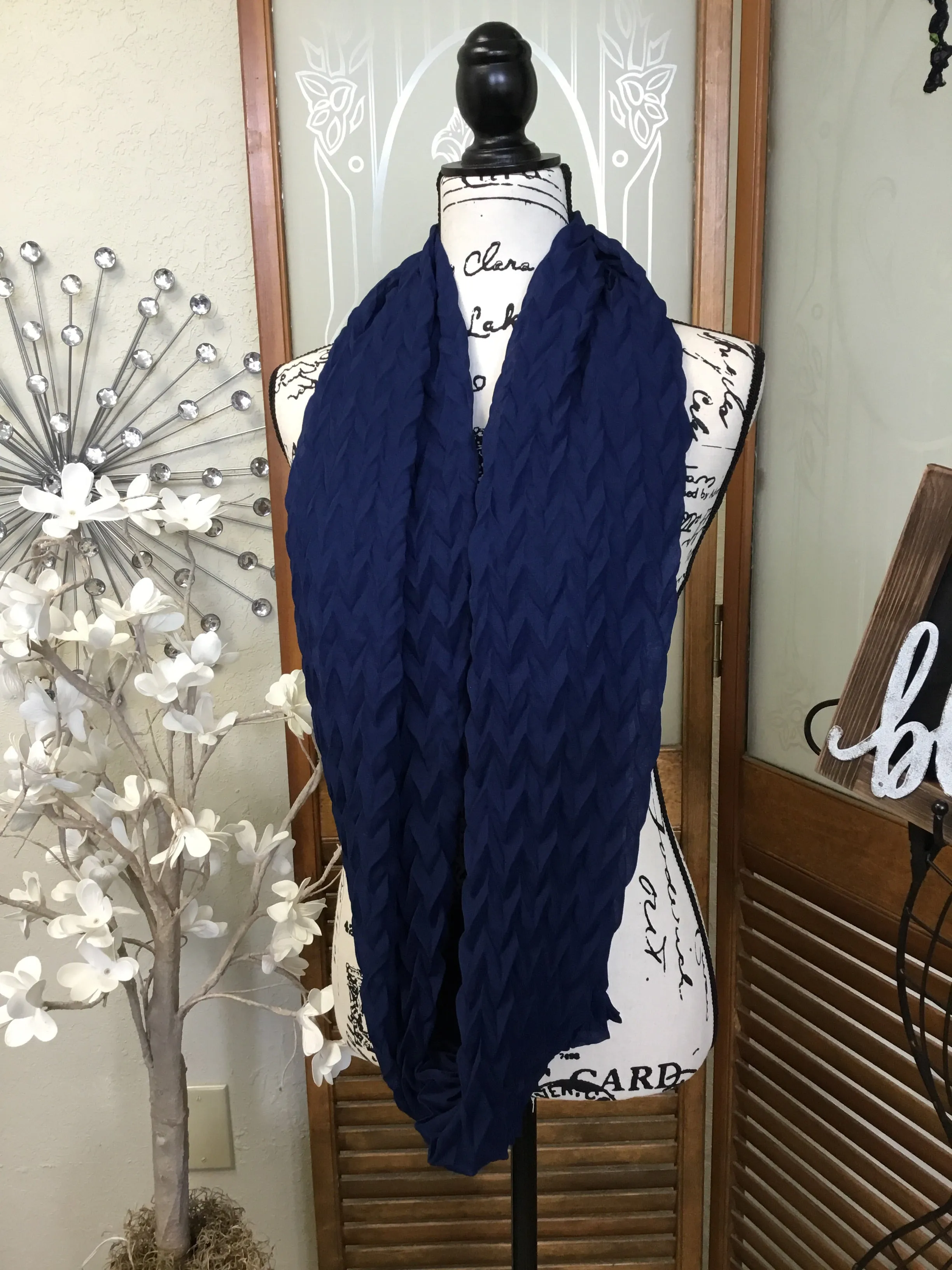 Navy Waffle Scarf