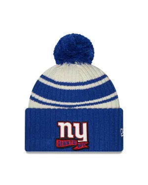 New York Giants New Era 2022 Sideline - Sport Cuffed Pom Knit Hat - Cream/Royal