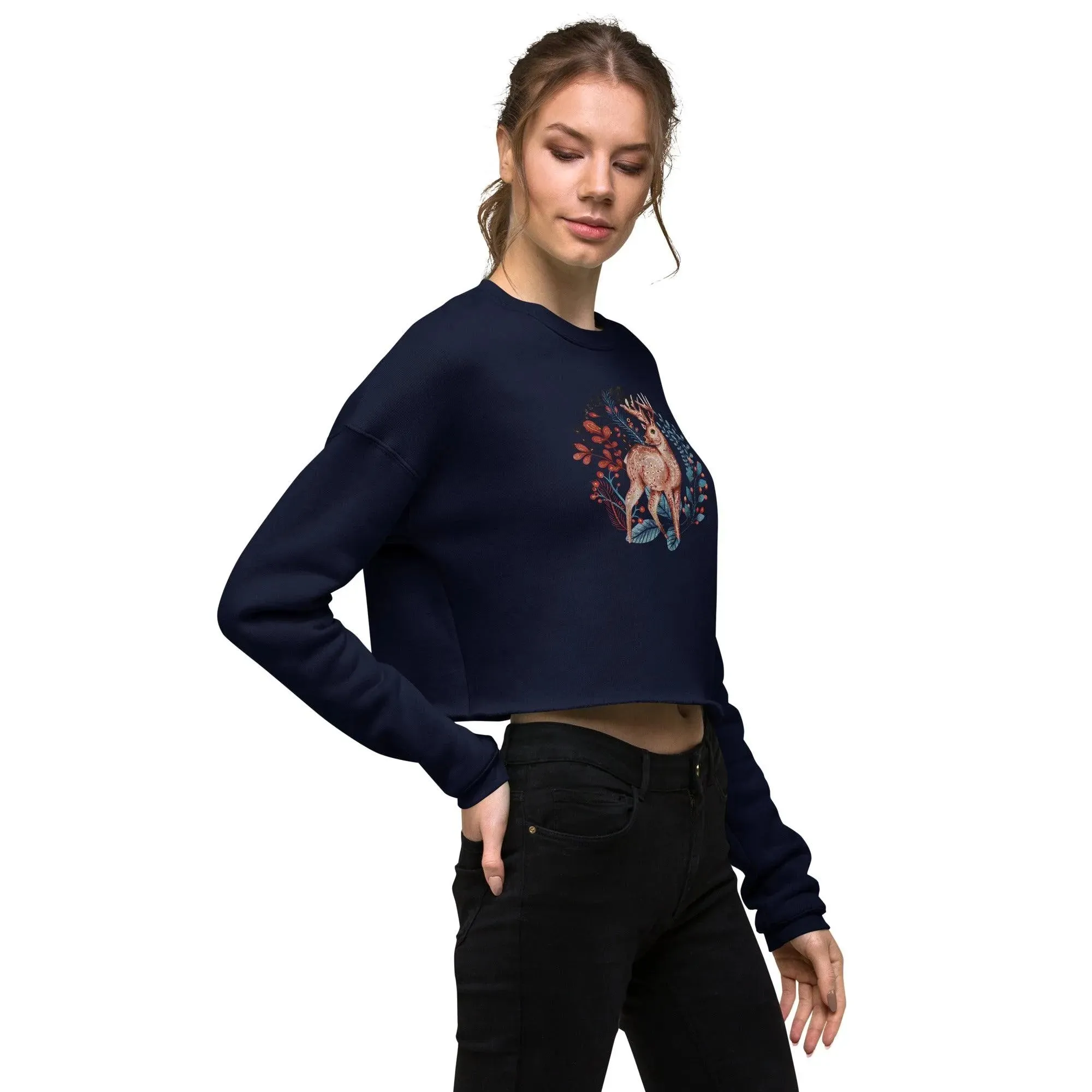 Nordic Winter Cropped Sweatshirt - Deer