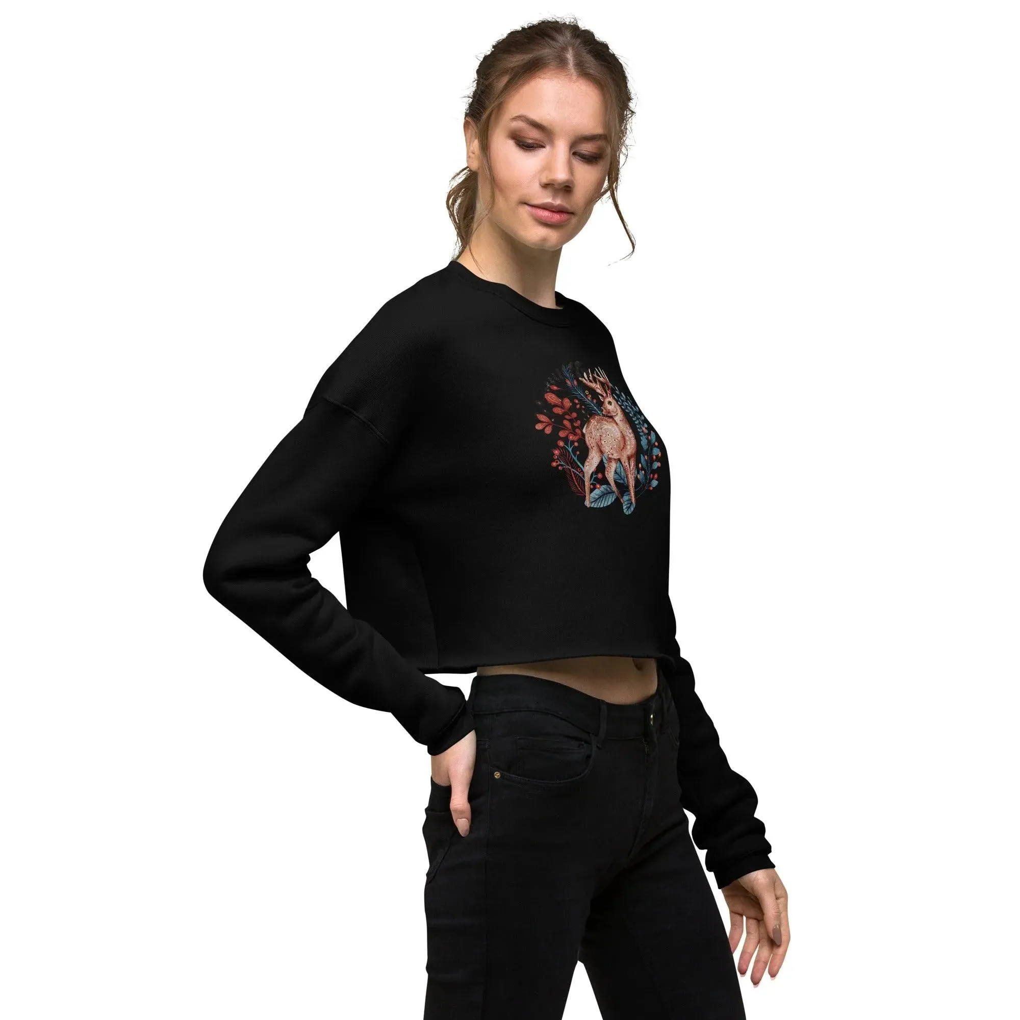 Nordic Winter Cropped Sweatshirt - Deer
