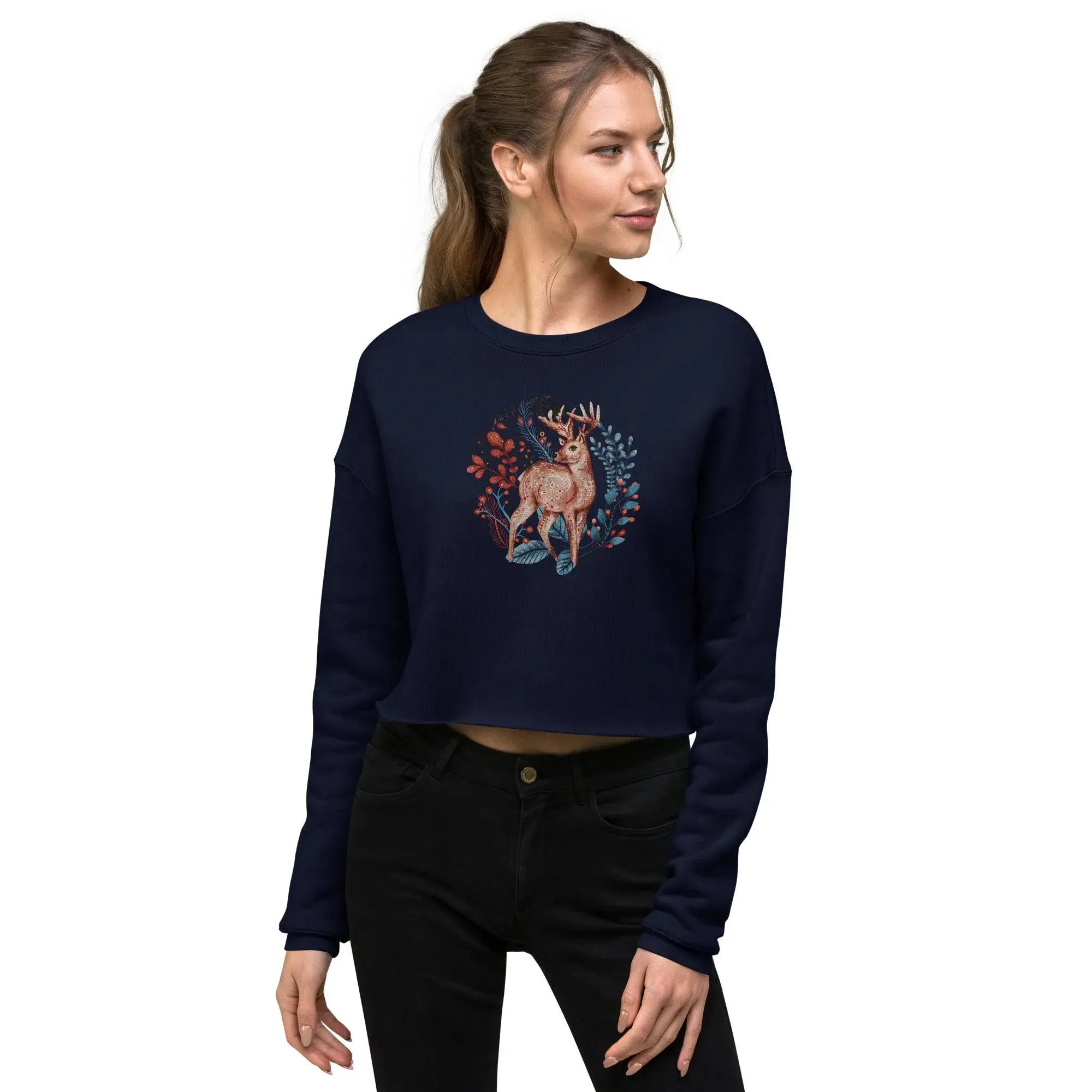 Nordic Winter Cropped Sweatshirt - Deer