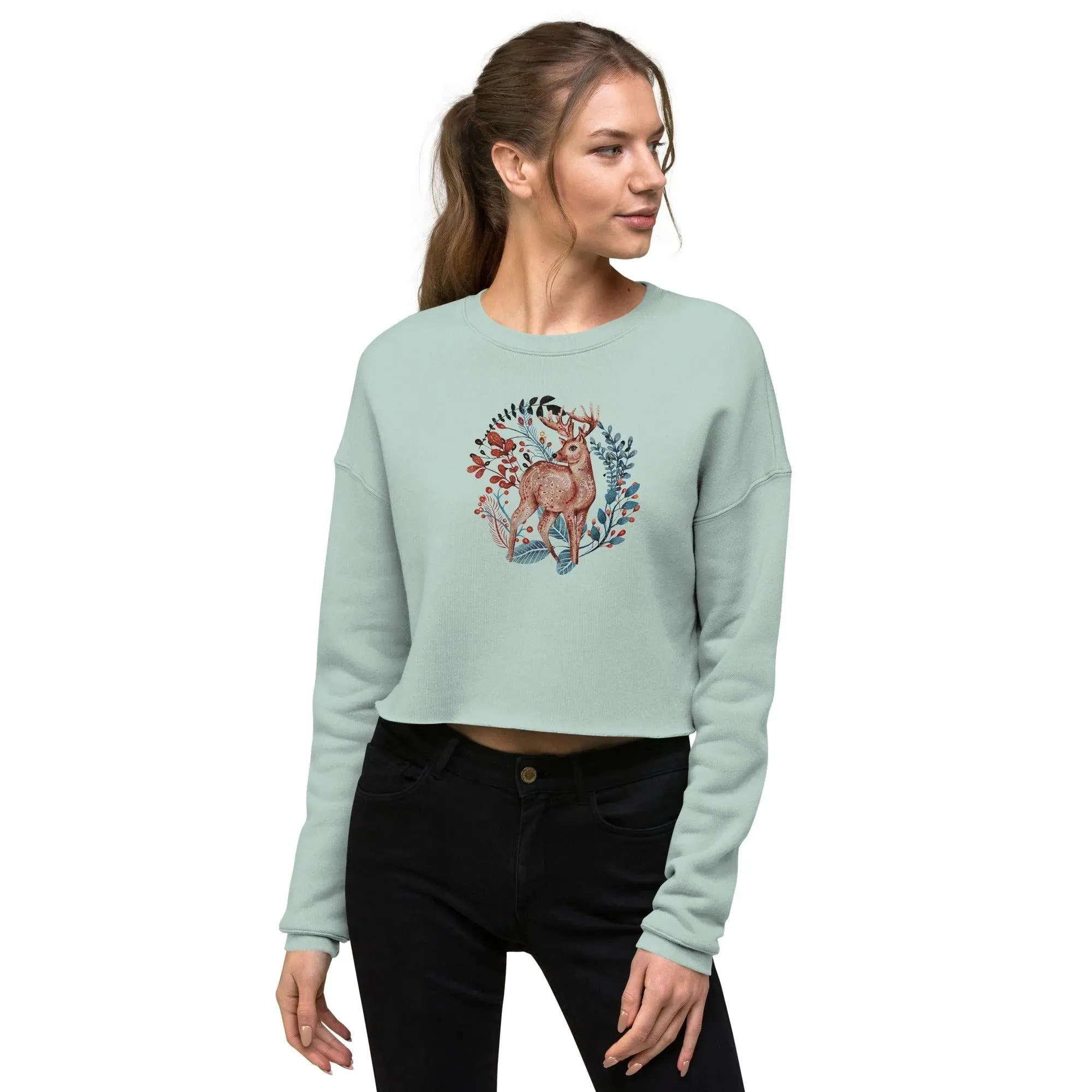 Nordic Winter Cropped Sweatshirt - Deer