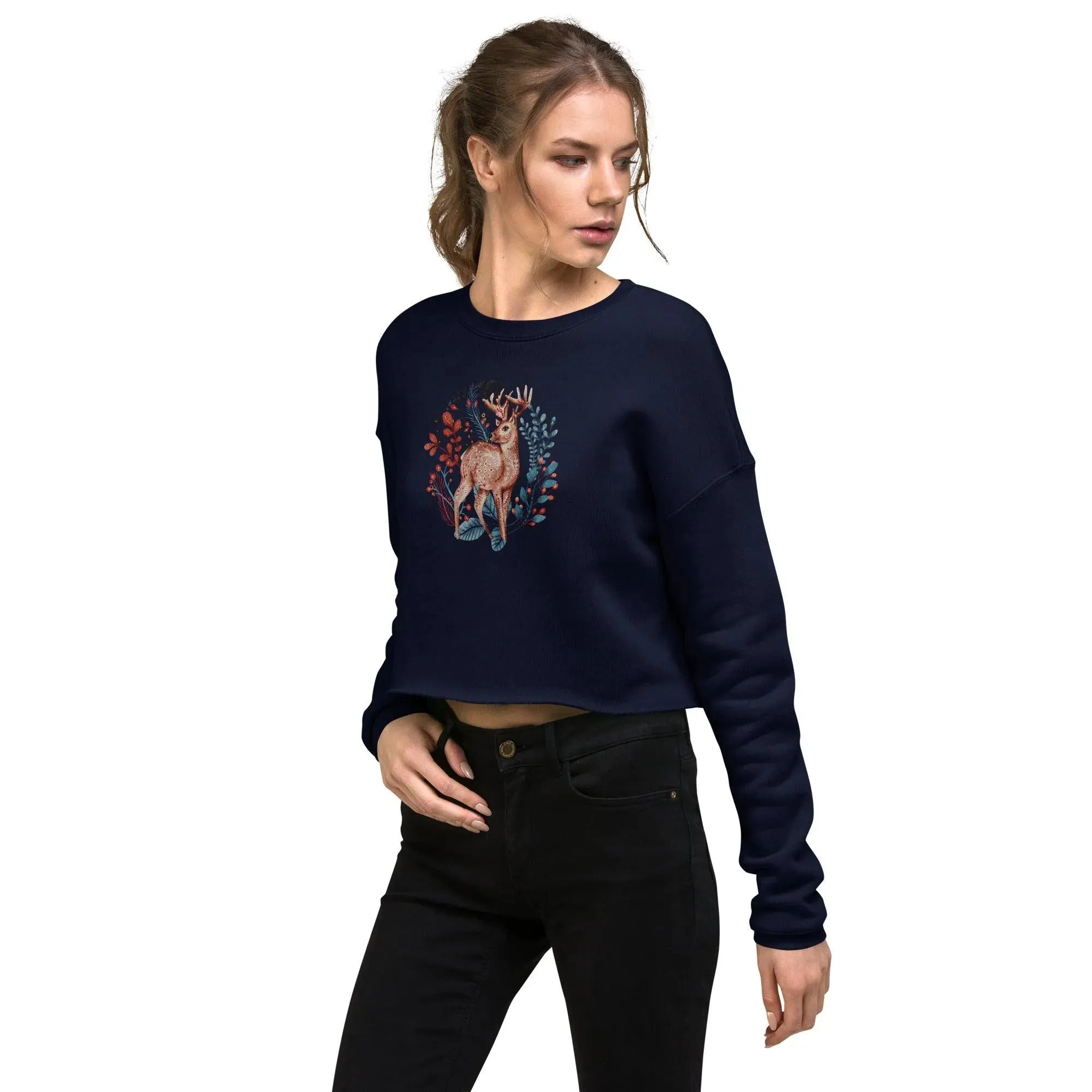 Nordic Winter Cropped Sweatshirt - Deer