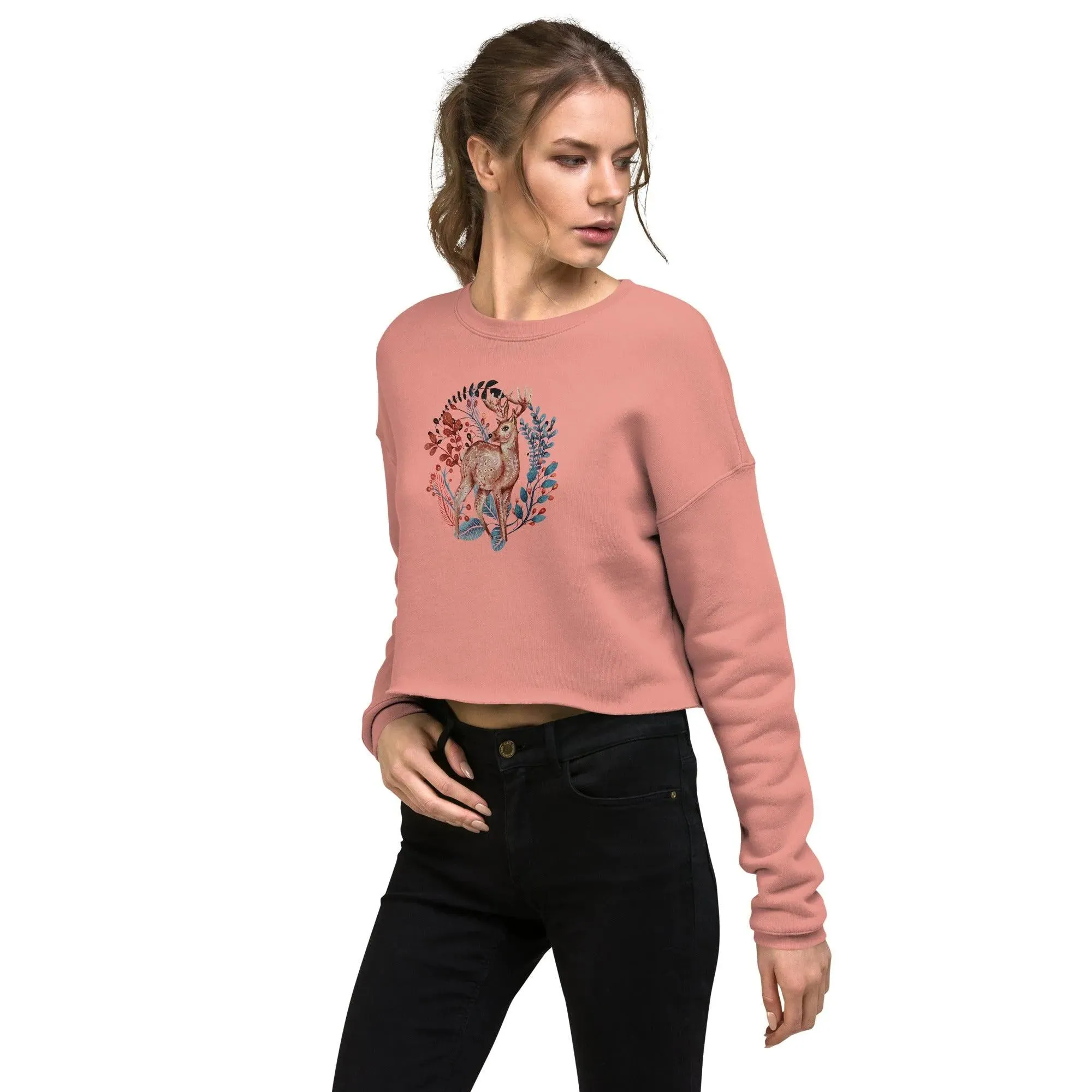 Nordic Winter Cropped Sweatshirt - Deer