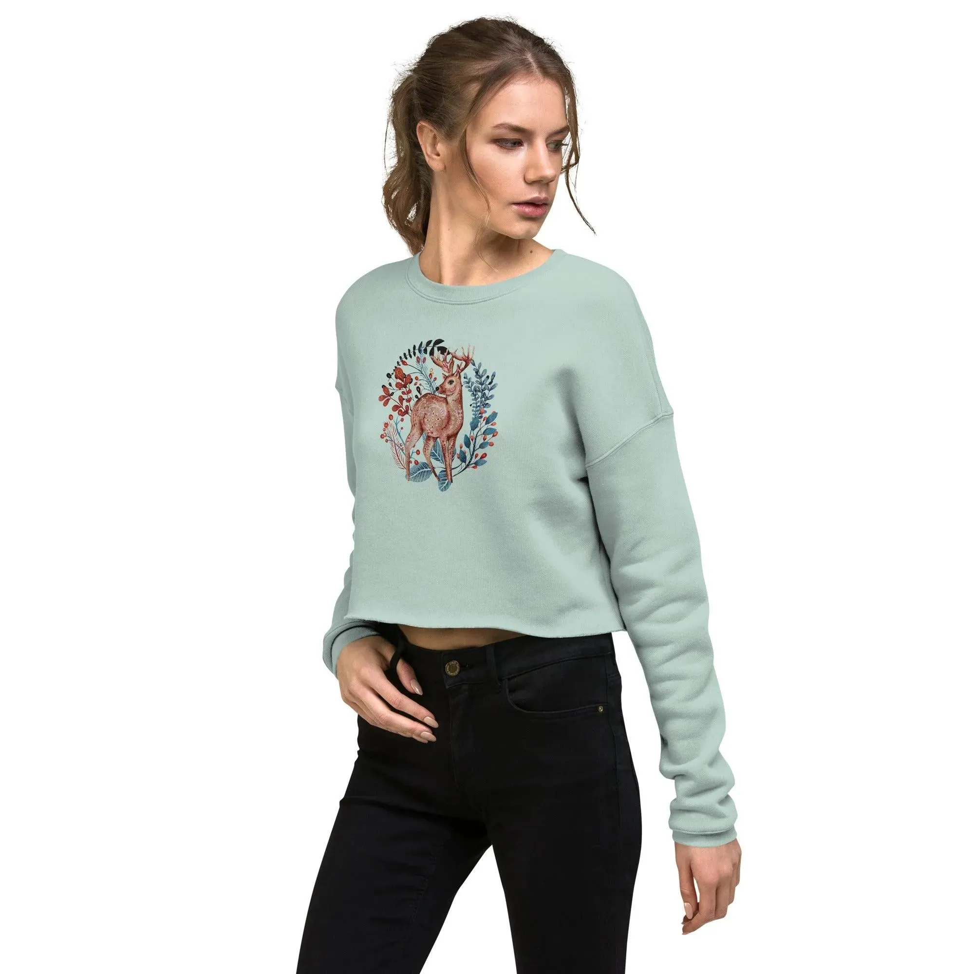 Nordic Winter Cropped Sweatshirt - Deer