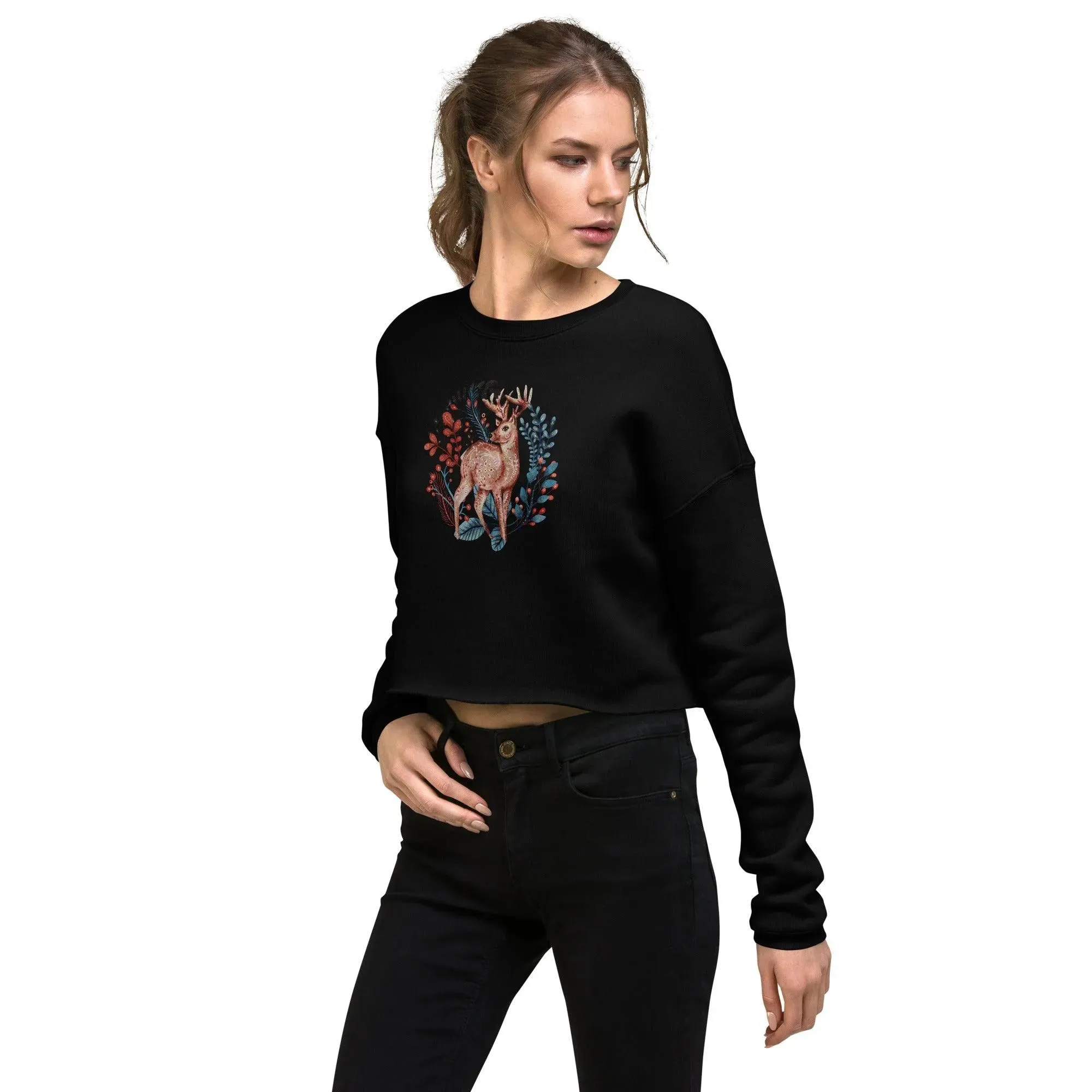 Nordic Winter Cropped Sweatshirt - Deer