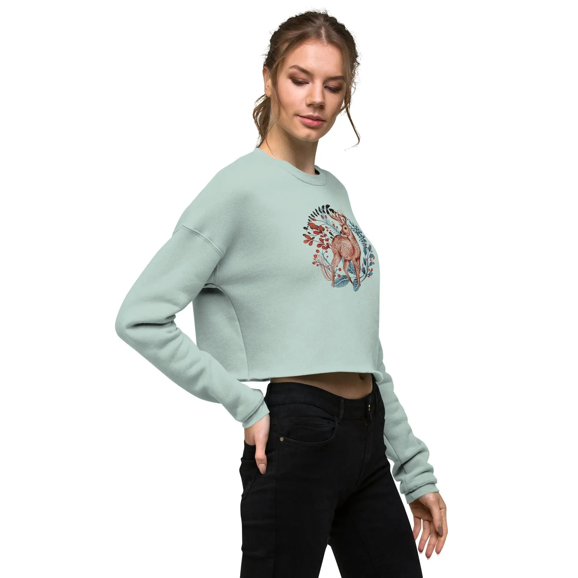 Nordic Winter Cropped Sweatshirt - Deer
