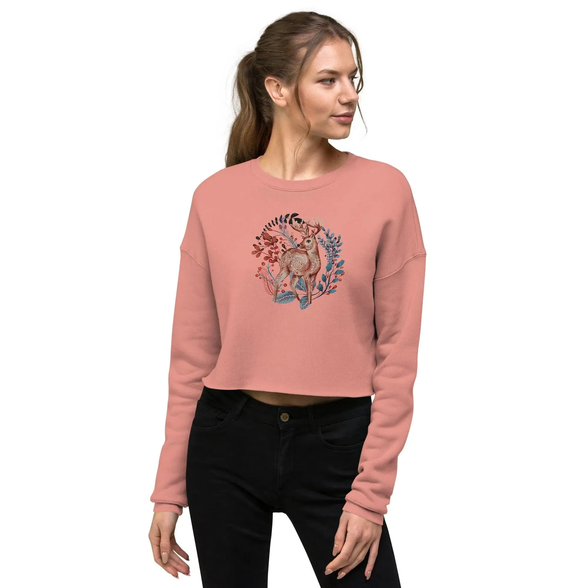 Nordic Winter Cropped Sweatshirt - Deer