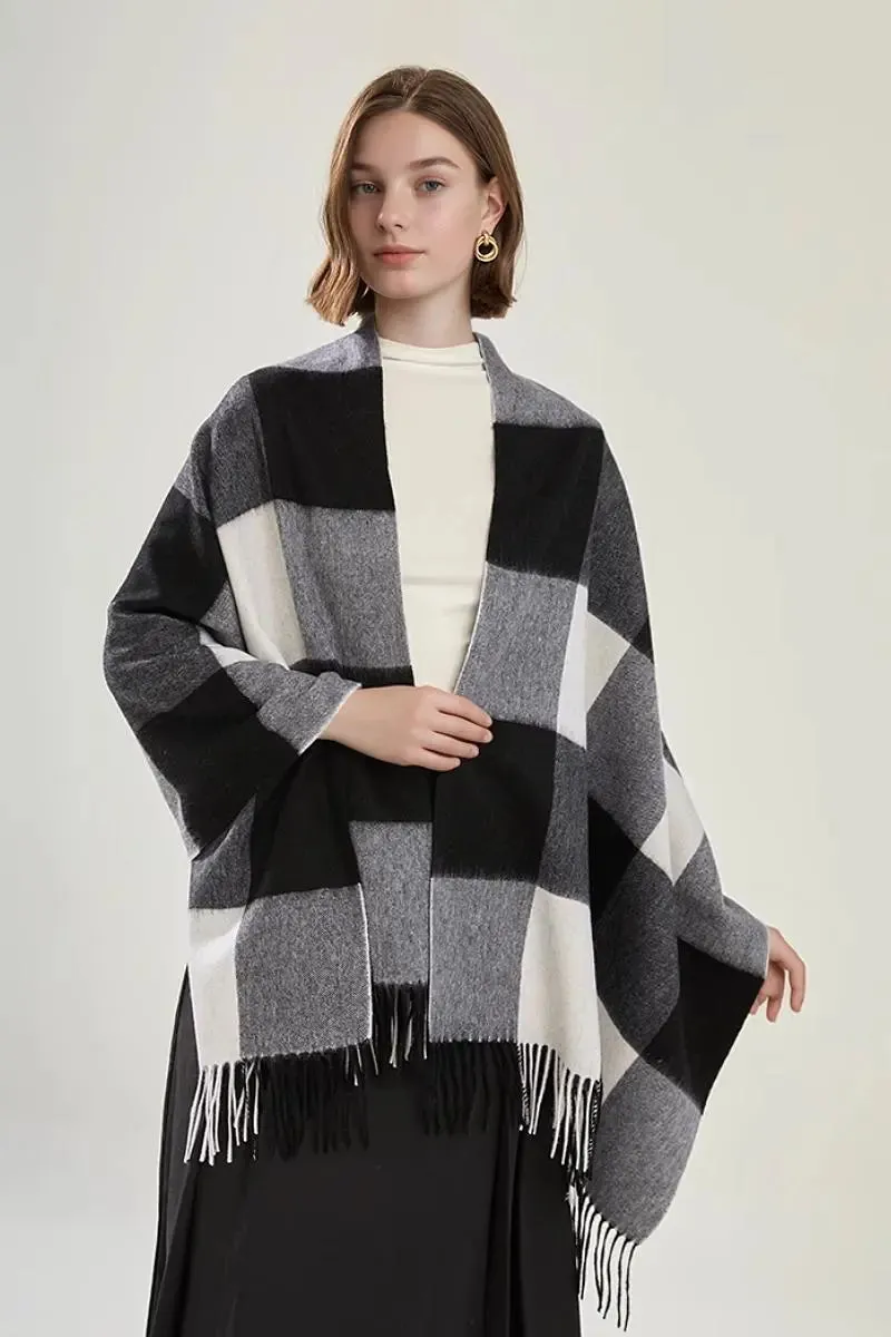 Oversized 100 Wool Plaid Blanket Scarf