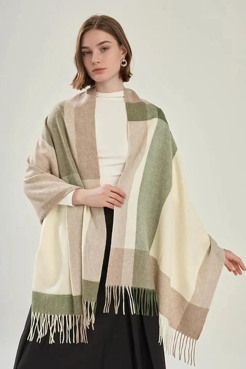 Oversized 100 Wool Plaid Blanket Scarf