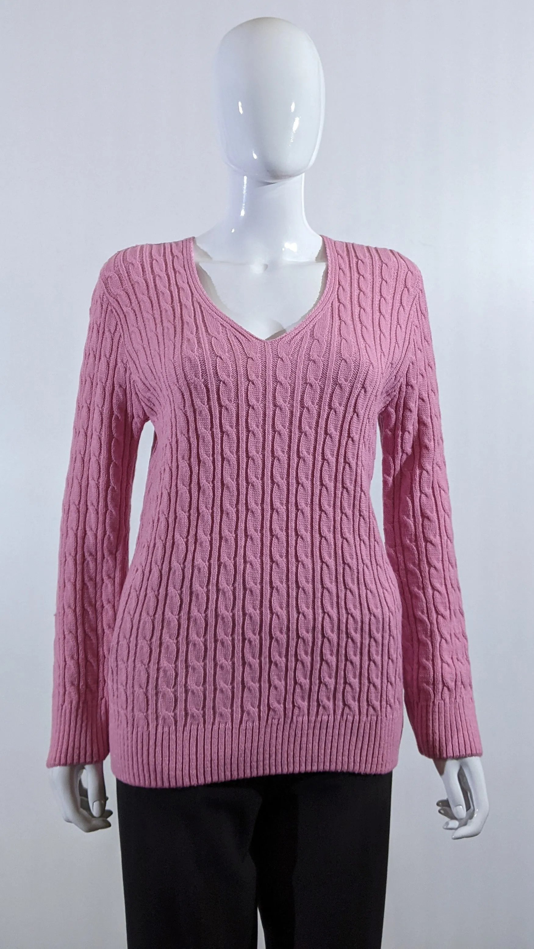 Pink V-Neck Cable Knit Jumper