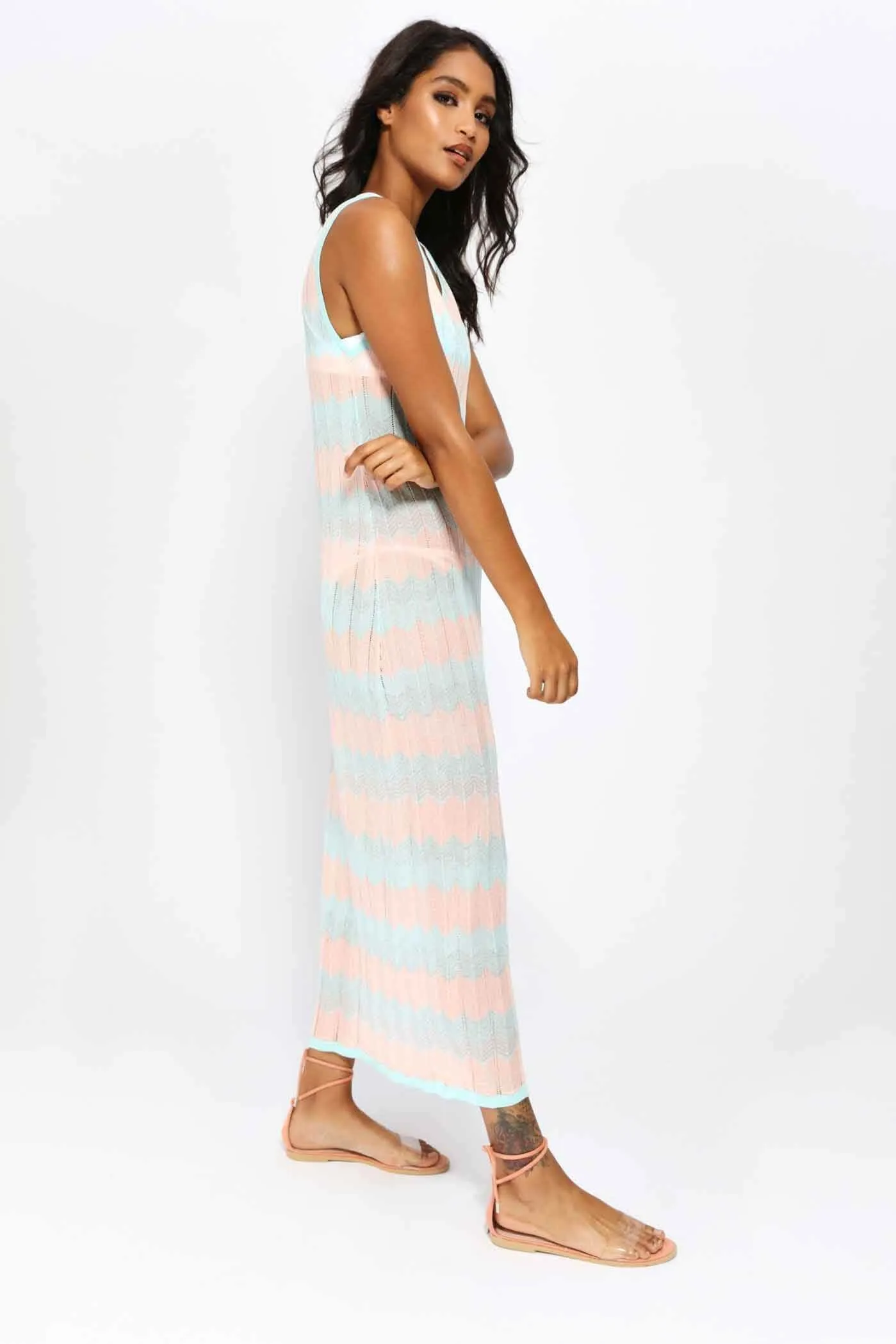 Pink Zig Zag Crochet Maxi Dress