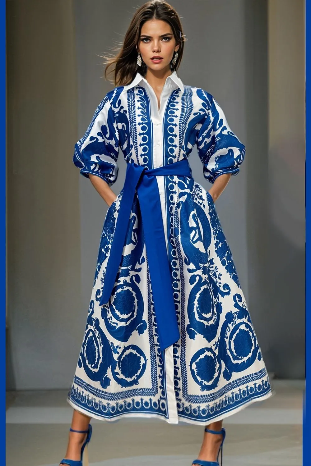 Print Button Maxi Dress