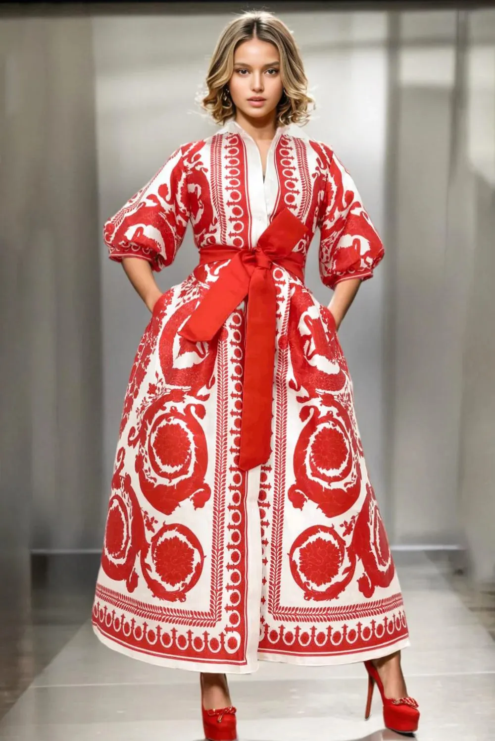 Print Button Maxi Dress
