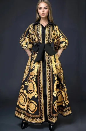 Print Button Maxi Dress