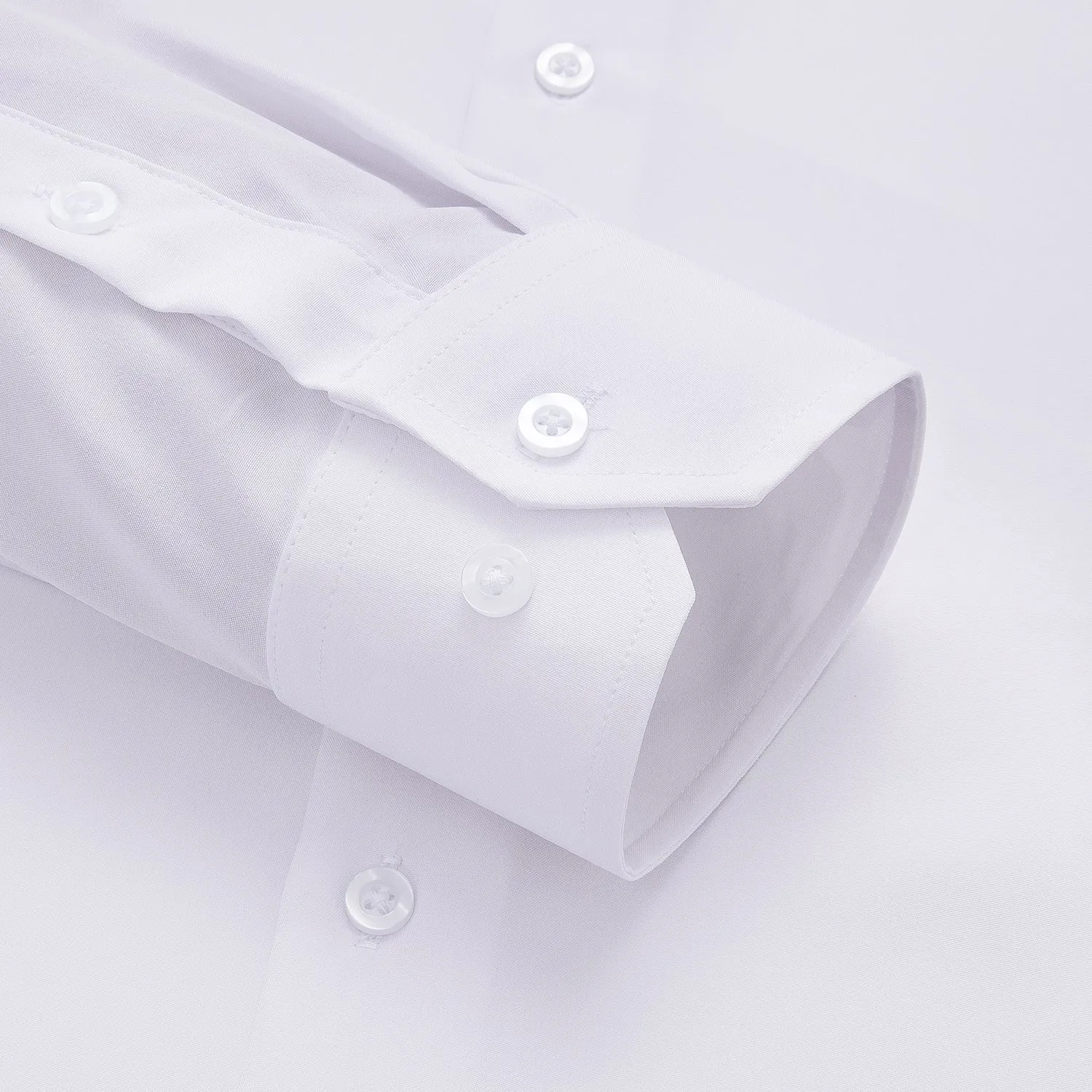 Pure White Solid Cotton Stretchy Fabric Men's Long Sleeve Shirt