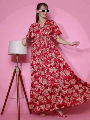 Red Blossom Maxi Dress