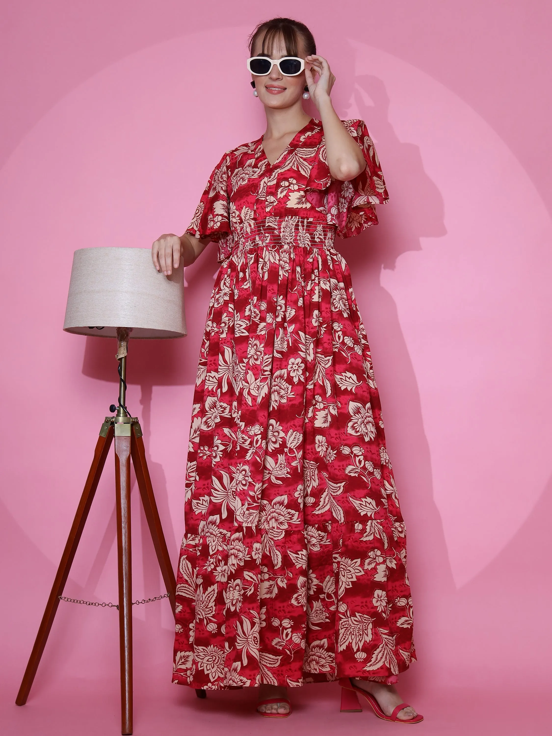 Red Blossom Maxi Dress