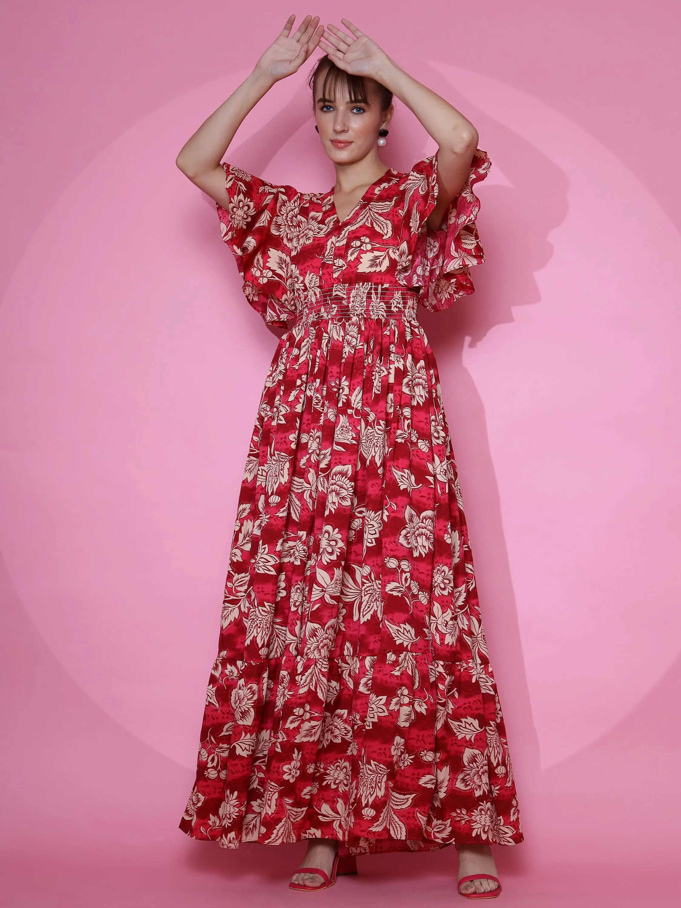 Red Blossom Maxi Dress