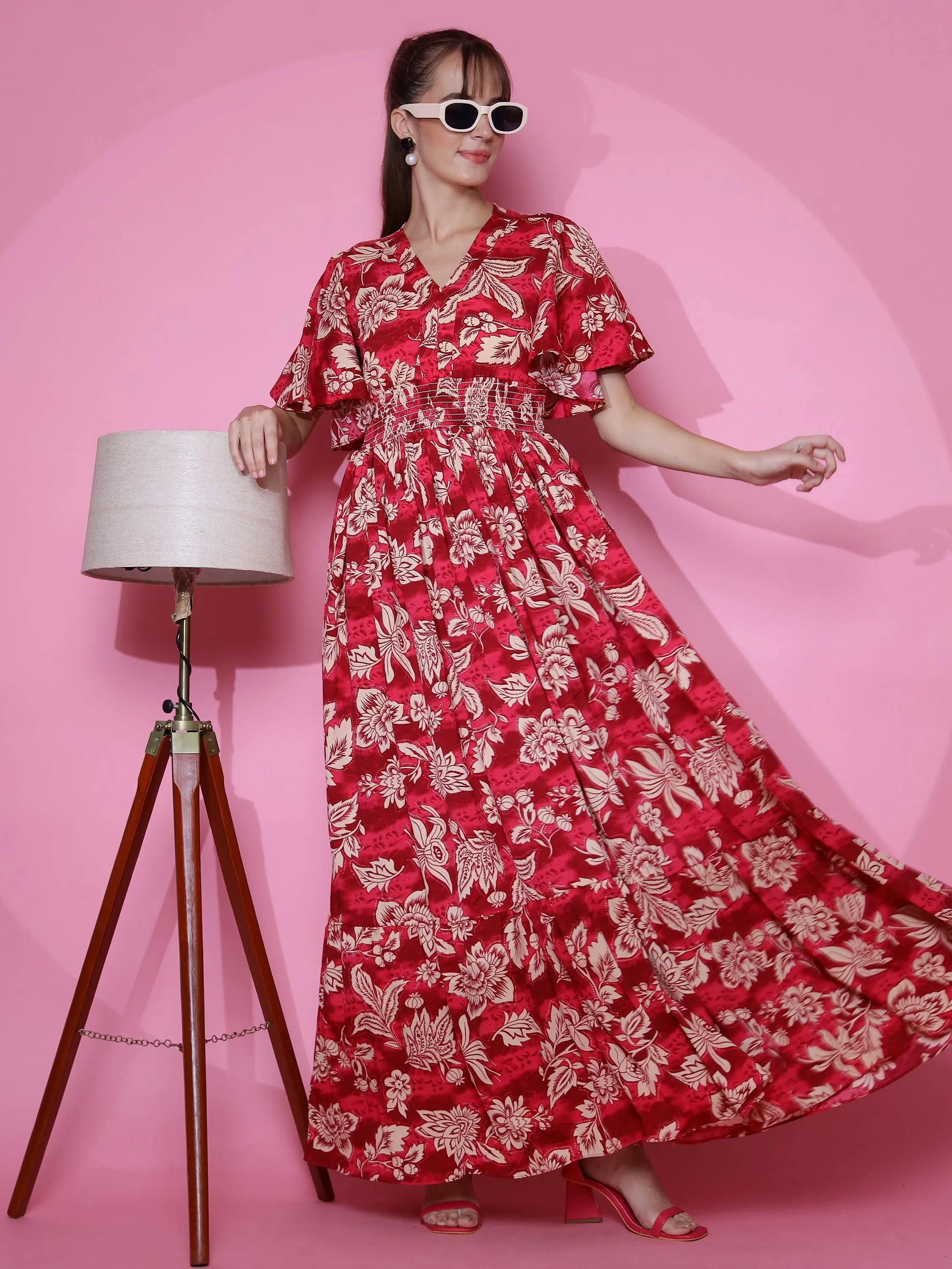 Red Blossom Maxi Dress