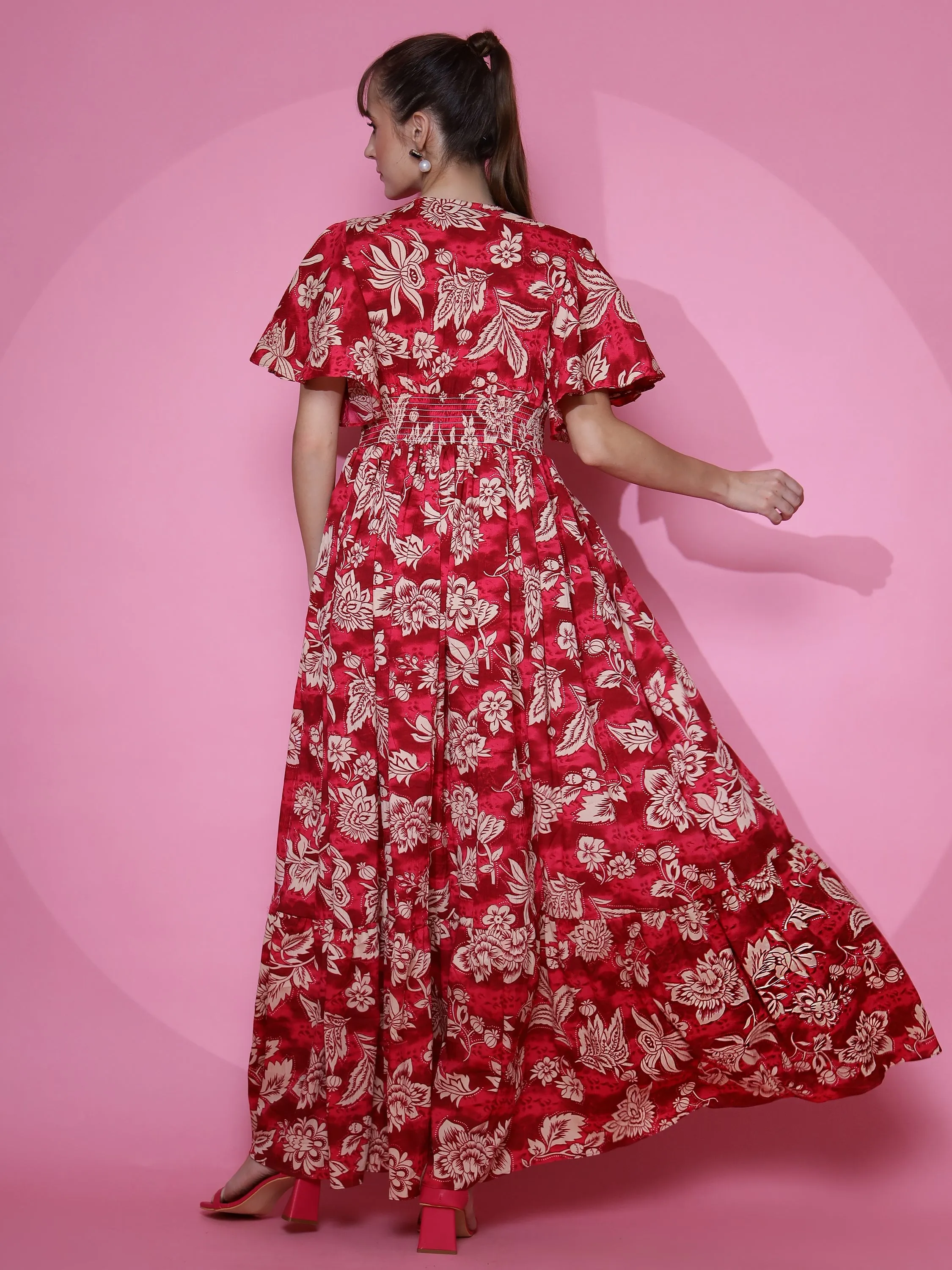 Red Blossom Maxi Dress