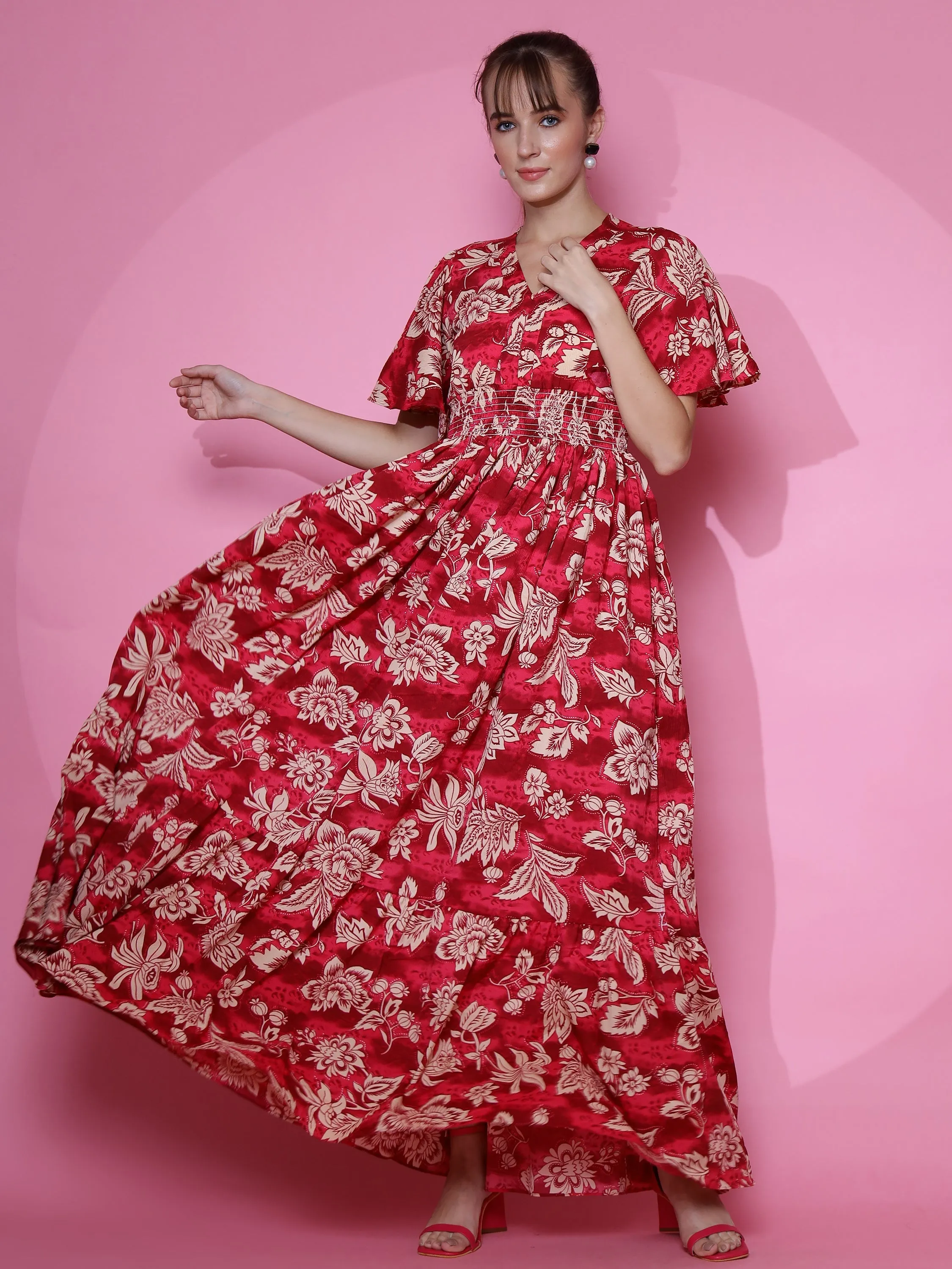 Red Blossom Maxi Dress