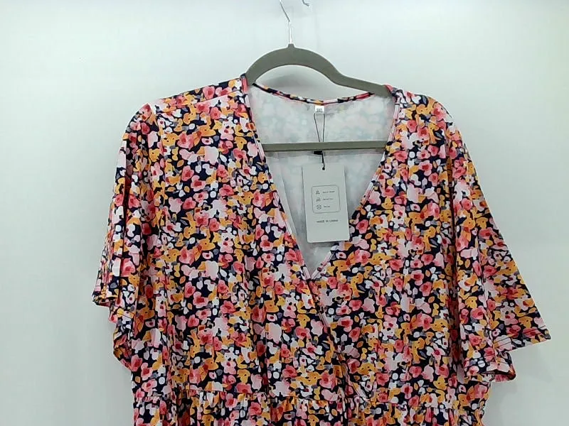 Room Of Fashion Floral V Neck Short Sleeve Dress 3XLarge