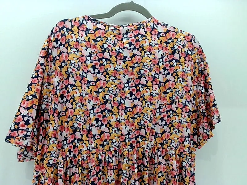 Room Of Fashion Floral V Neck Short Sleeve Dress 3XLarge