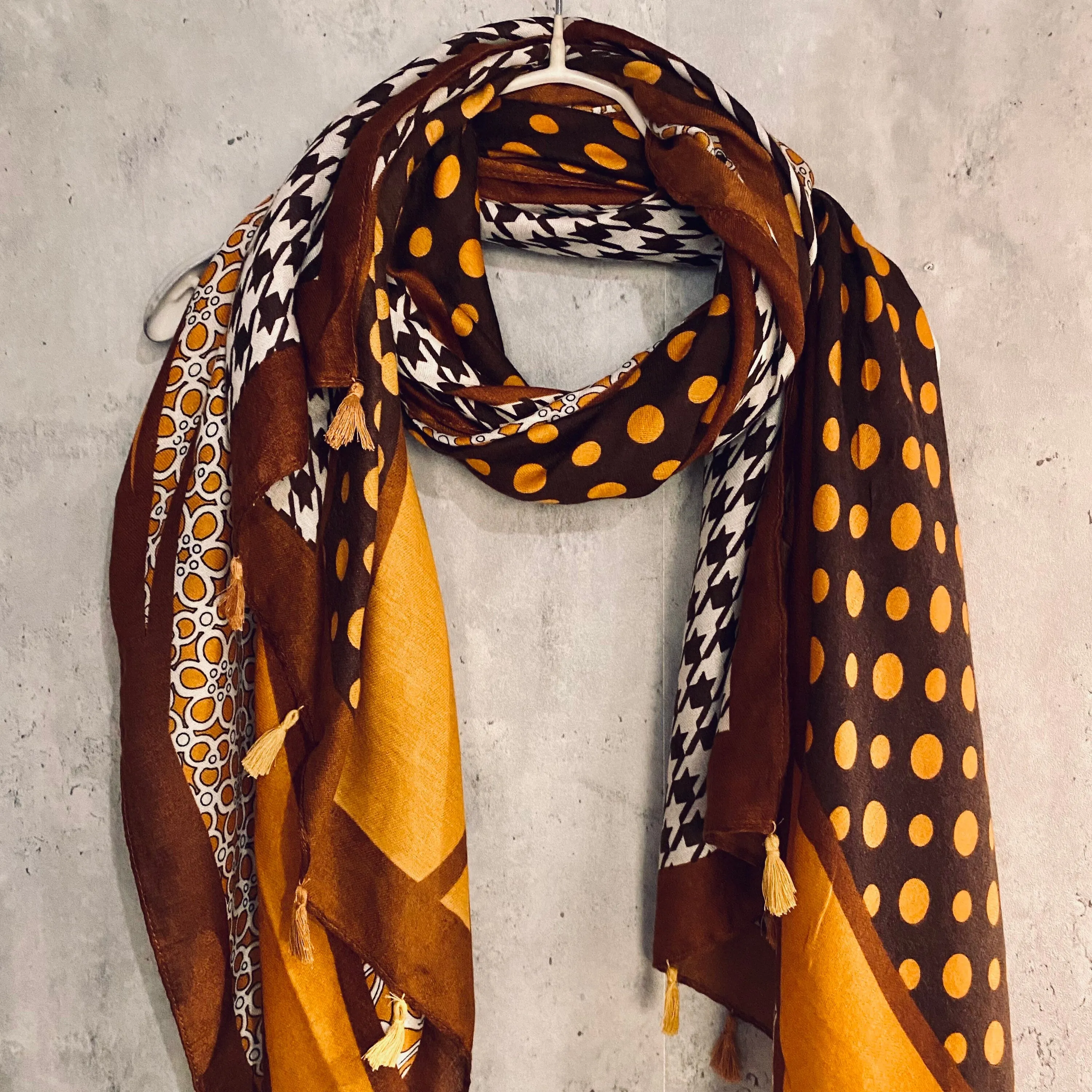 Russian Baroque Inspired With Tassels Yellow Cotton Scarf/Summer Autumn Scarf/Gifts For Mom/Gifts For Her Birthday Christmas/Scarf Women