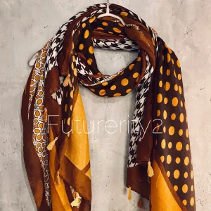 Russian Baroque Inspired With Tassels Yellow Cotton Scarf/Summer Autumn Scarf/Gifts For Mom/Gifts For Her Birthday Christmas/Scarf Women
