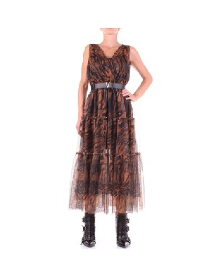 Sheer long dress in wine red zebra print
