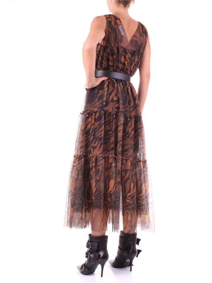 Sheer long dress in wine red zebra print