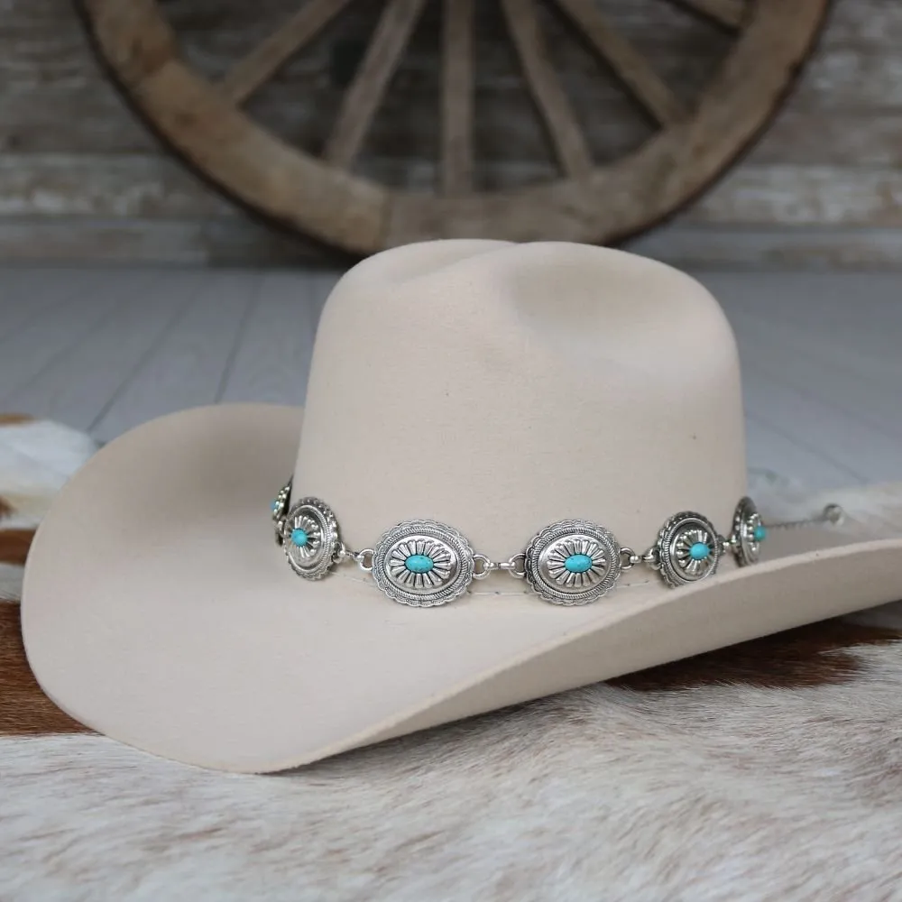 Silver Concho Hat Band Turquoise Stone - Strider