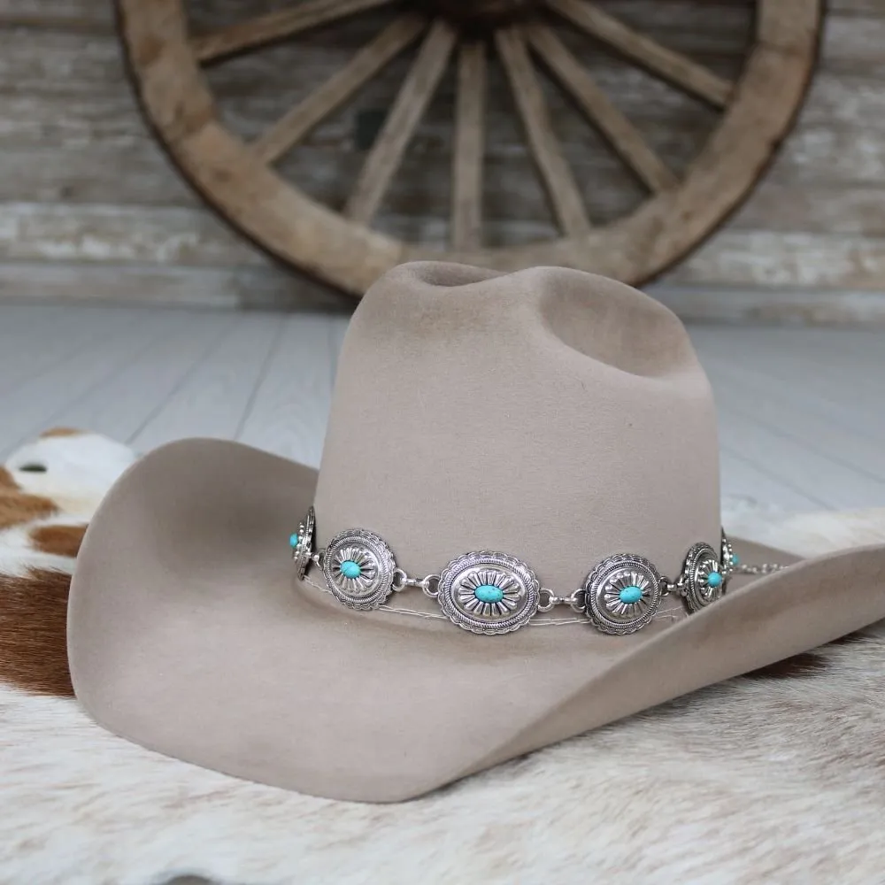 Silver Concho Hat Band Turquoise Stone - Strider