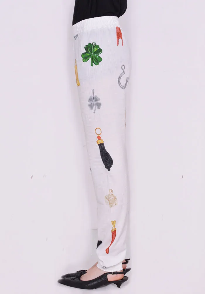 SKY HIGH FARM SHF04UW15-1 UNISEX CHARM WAFFLE LONGJOHNS PANTS WHITE/MULTI