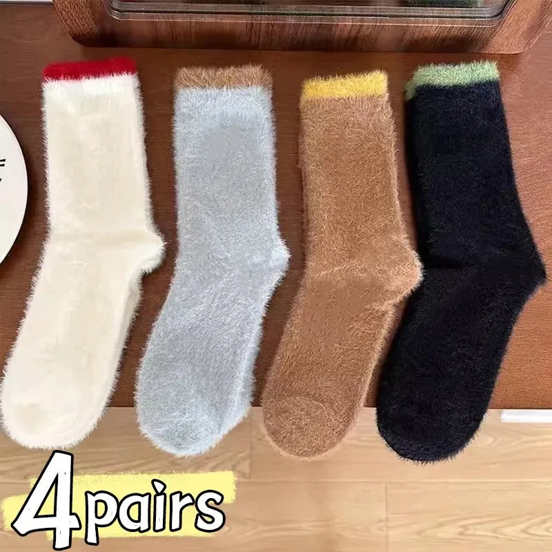 Sohiwoo Mink Fleece Super Soft Socks Women Thick Plush Warm Winter Ins Fashion Comfortable Middle Tube Socks Home Sleeping Floor Sock