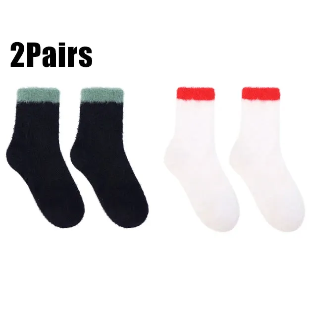 Sohiwoo Mink Fleece Super Soft Socks Women Thick Plush Warm Winter Ins Fashion Comfortable Middle Tube Socks Home Sleeping Floor Sock