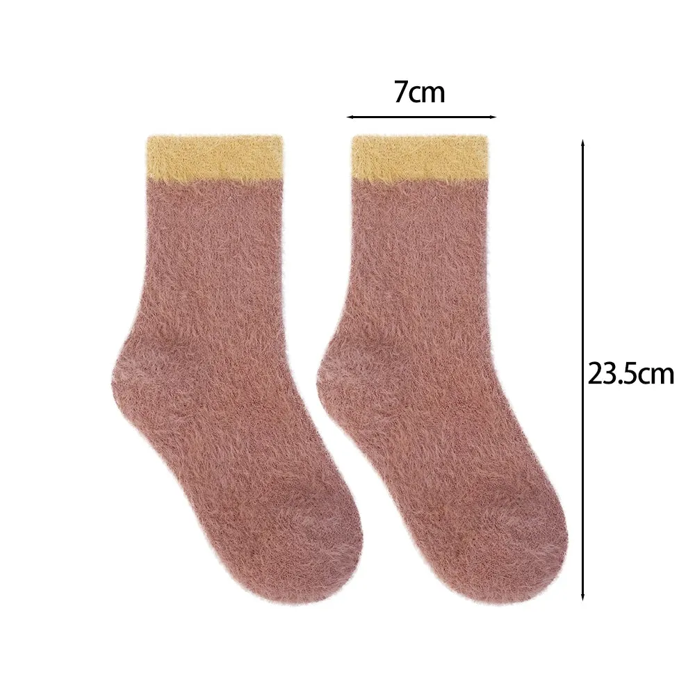 Sohiwoo Mink Fleece Super Soft Socks Women Thick Plush Warm Winter Ins Fashion Comfortable Middle Tube Socks Home Sleeping Floor Sock