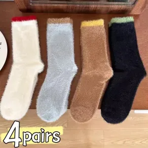 Sohiwoo Mink Fleece Super Soft Socks Women Thick Plush Warm Winter Ins Fashion Comfortable Middle Tube Socks Home Sleeping Floor Sock