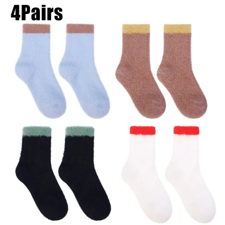 Sohiwoo Mink Fleece Super Soft Socks Women Thick Plush Warm Winter Ins Fashion Comfortable Middle Tube Socks Home Sleeping Floor Sock