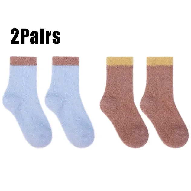 Sohiwoo Mink Fleece Super Soft Socks Women Thick Plush Warm Winter Ins Fashion Comfortable Middle Tube Socks Home Sleeping Floor Sock